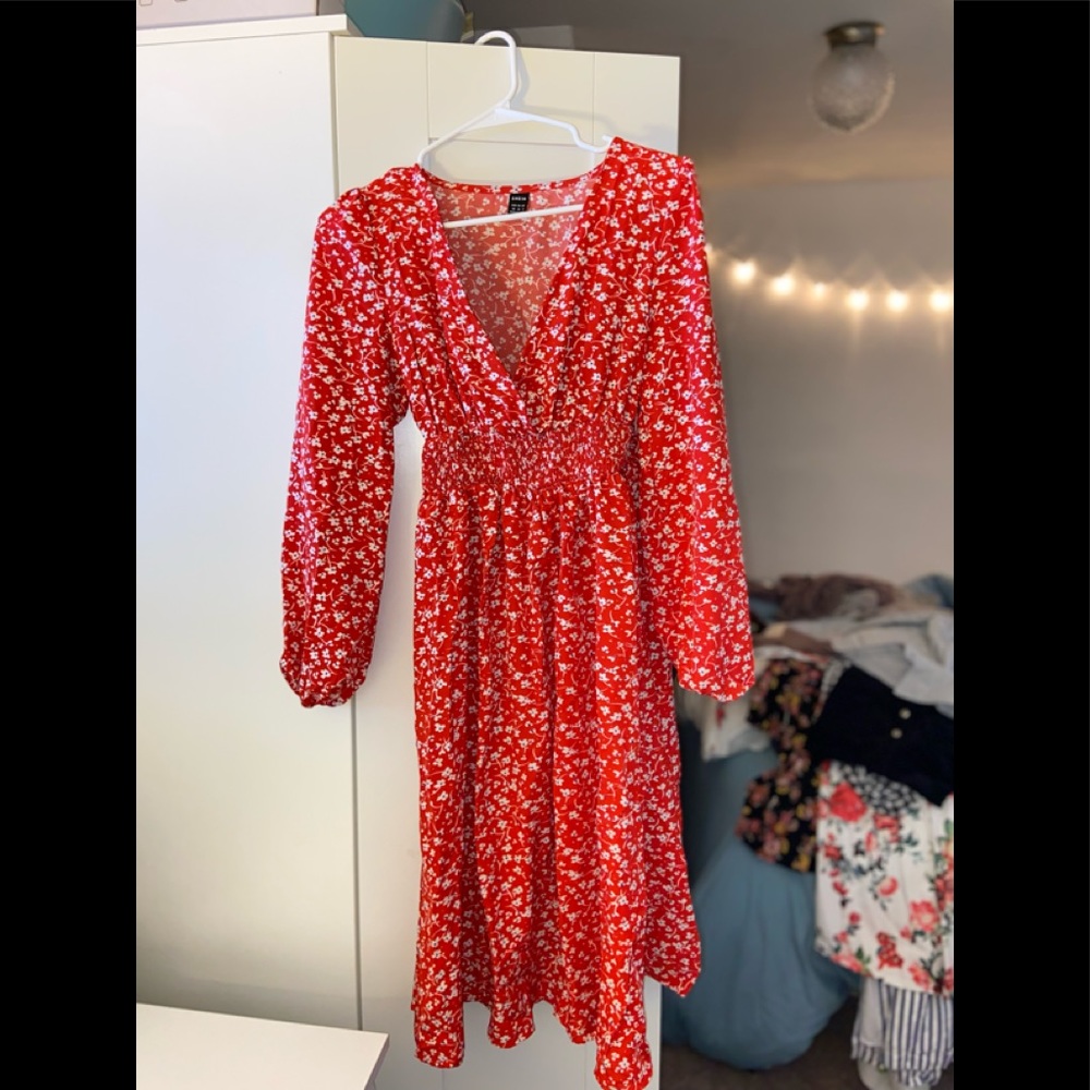 Red flower dress XS